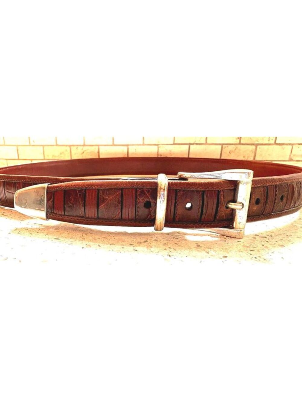 Vintage Genuine Crocodile Leather Belt / 36 / Silver Buckle